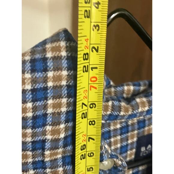 Basic Editions Men’s S Flannel Shirt 100% Cotton Blue Tan Small Checks - Picture 4 of 5